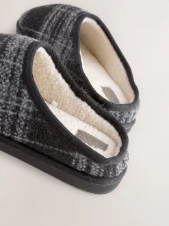 Grey Check Mule Slippers