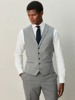 Grey Contrast Fabric Detail Suit Waistcoat