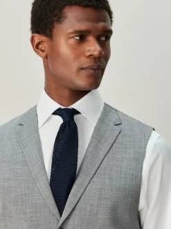 Grey Contrast Fabric Detail Suit Waistcoat