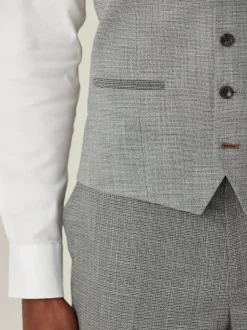 Grey Contrast Fabric Detail Suit Waistcoat