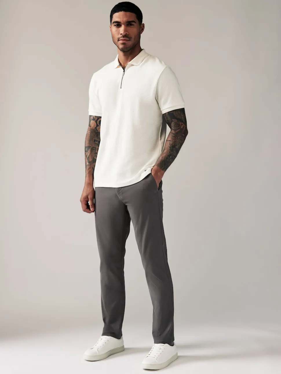 Grey Dark Slim Fit Stretch Chinos Trousers