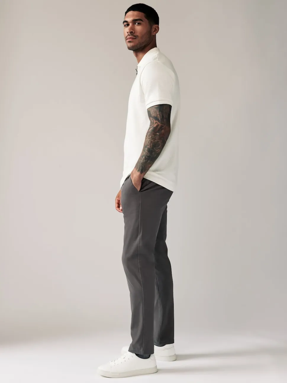 Grey Dark Slim Fit Stretch Chinos Trousers