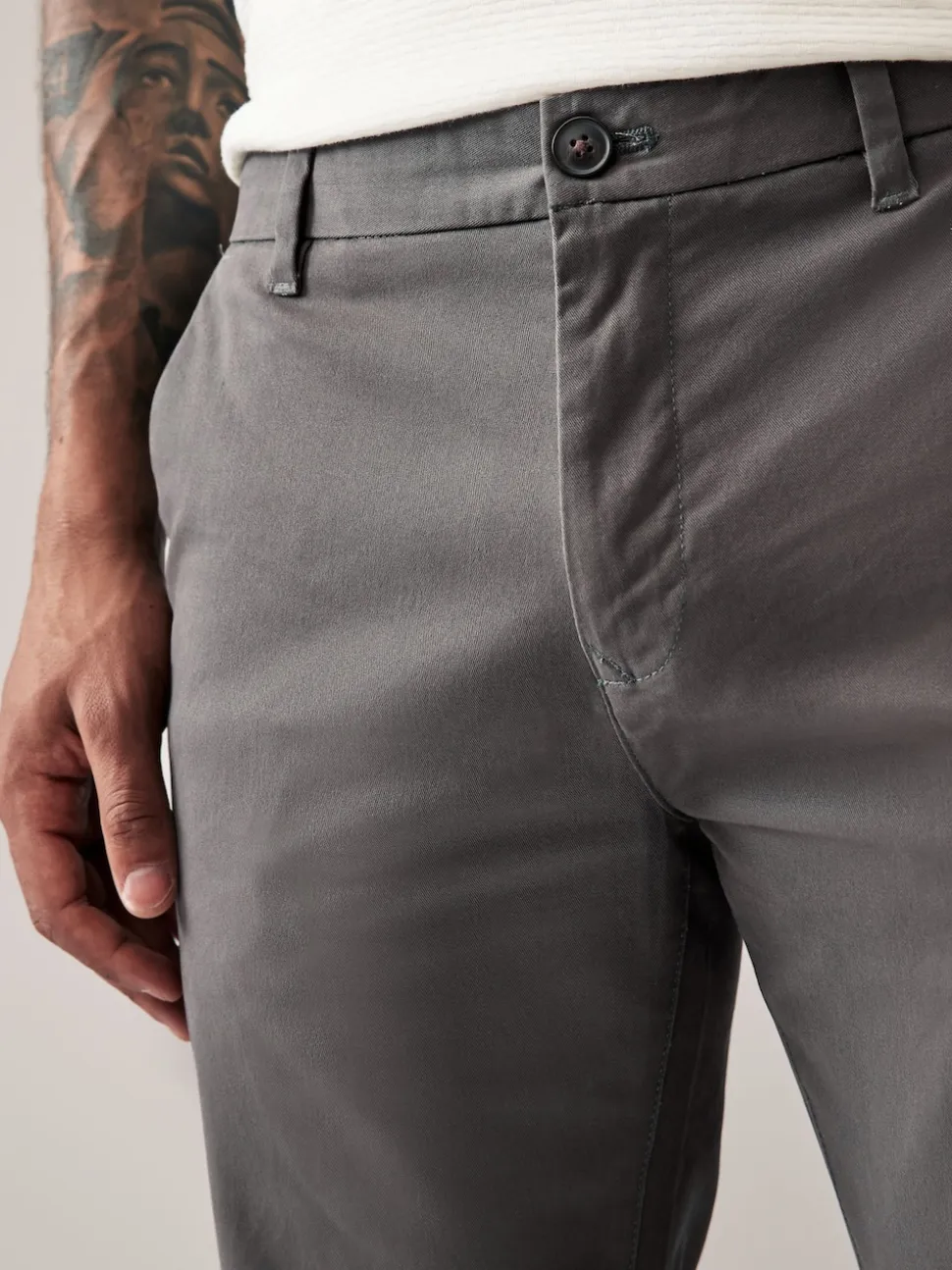 Grey Dark Slim Fit Stretch Chinos Trousers