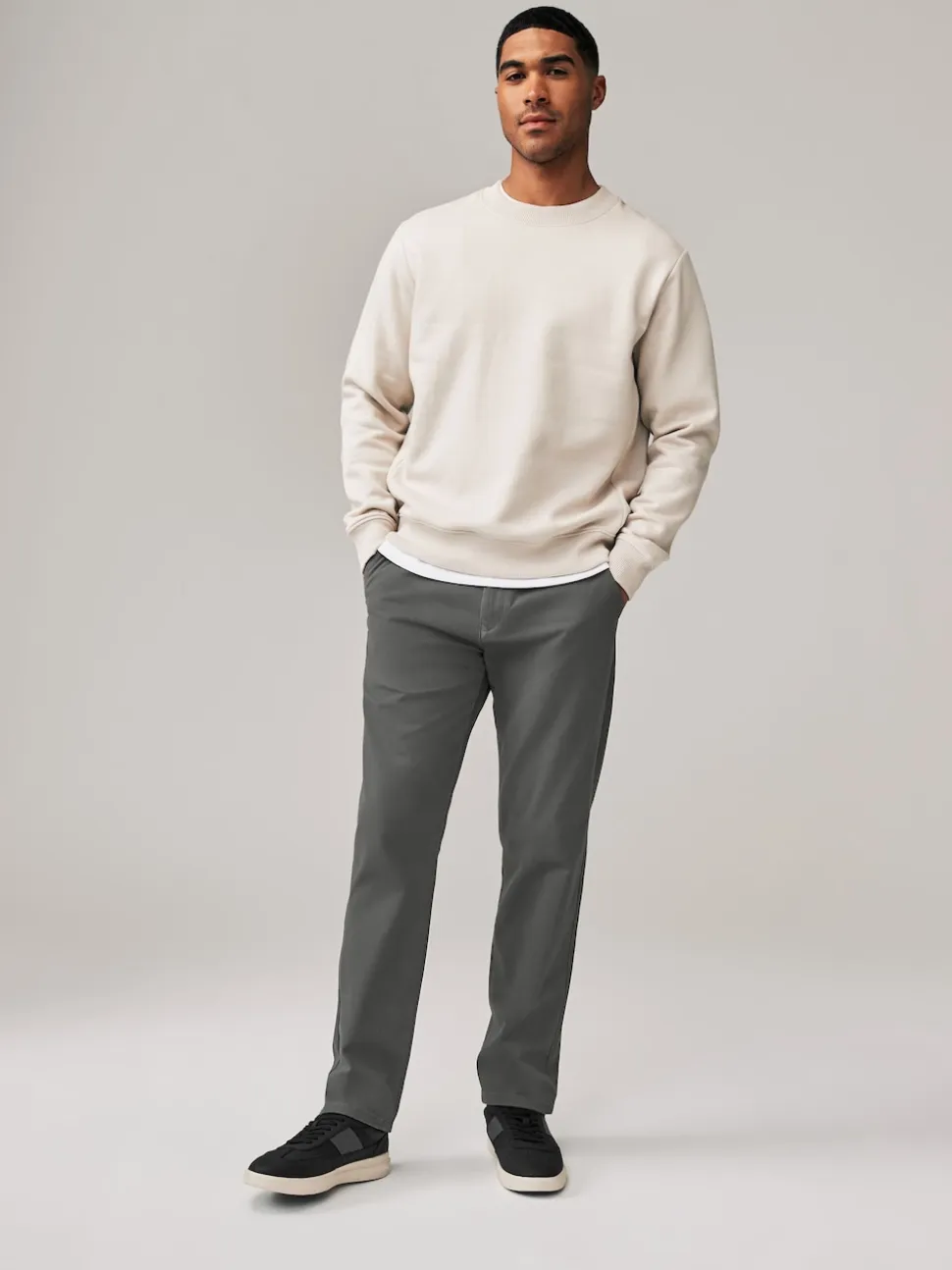 Grey Dark Straight Fit Stretch Chinos Trousers