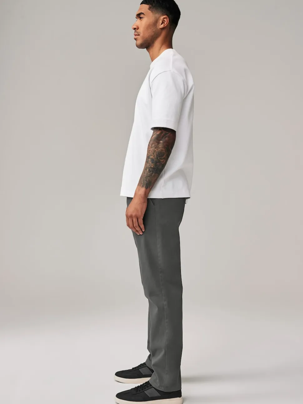 Grey Dark Straight Fit Stretch Chinos Trousers