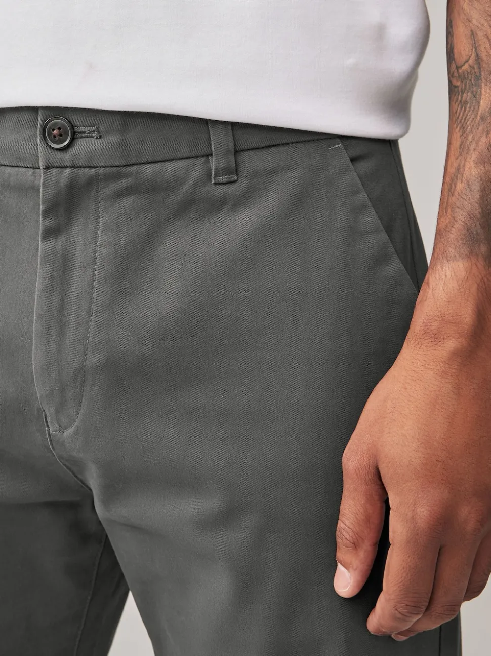 Grey Dark Straight Fit Stretch Chinos Trousers