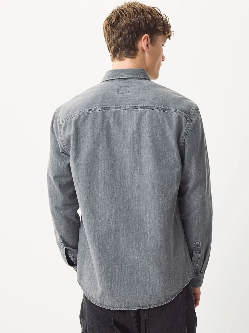 Grey Denim Western Style Long Sleeve Shirt