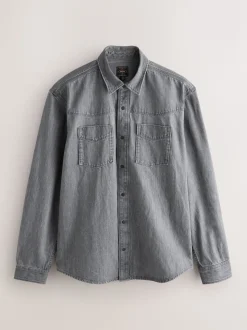 Grey Denim Western Style Long Sleeve Shirt