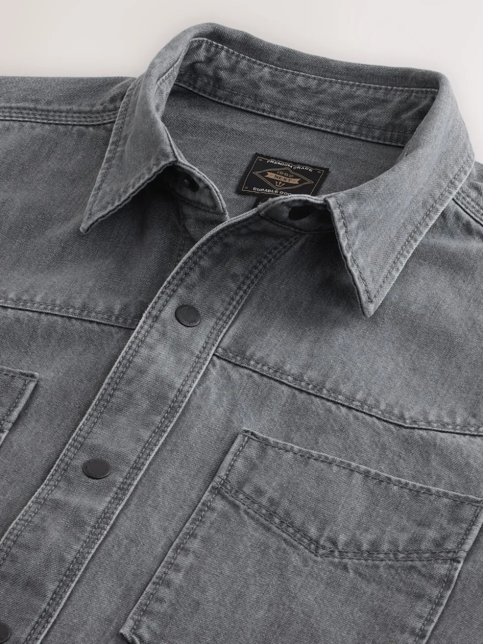 Grey Denim Western Style Long Sleeve Shirt