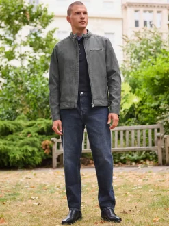 Grey Faux Leather Biker Jacket