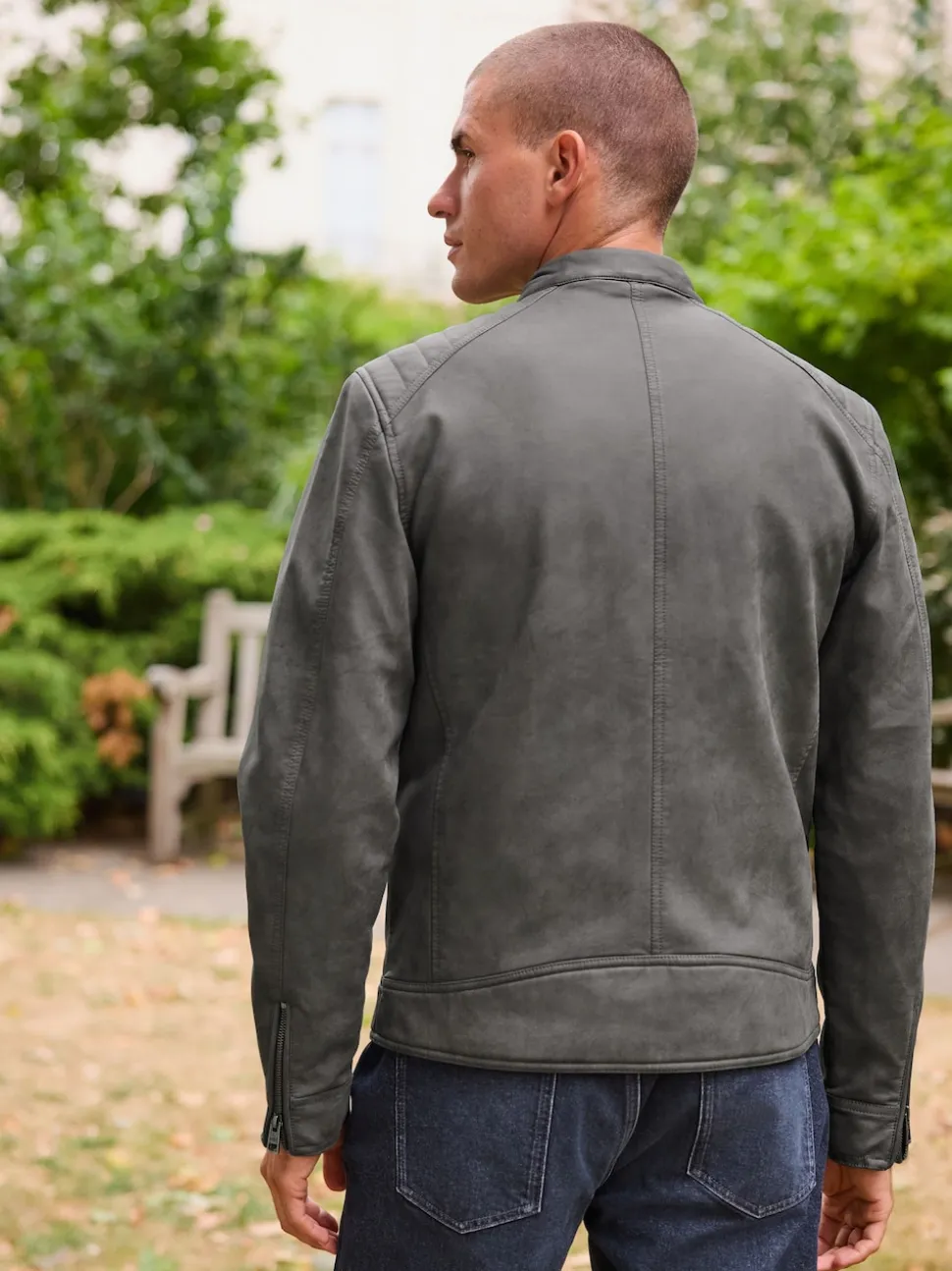 Grey Faux Leather Biker Jacket