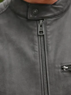 Grey Faux Leather Biker Jacket