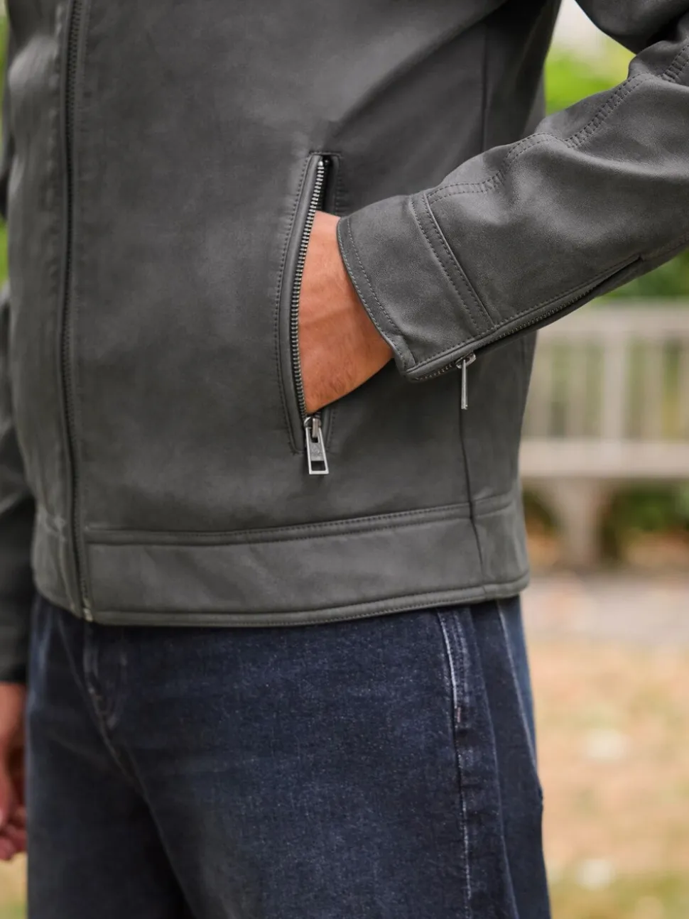 Grey Faux Leather Biker Jacket