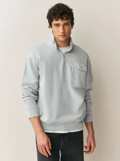 Grey Garment Washed Utility Quarter Zip Sweatshirt