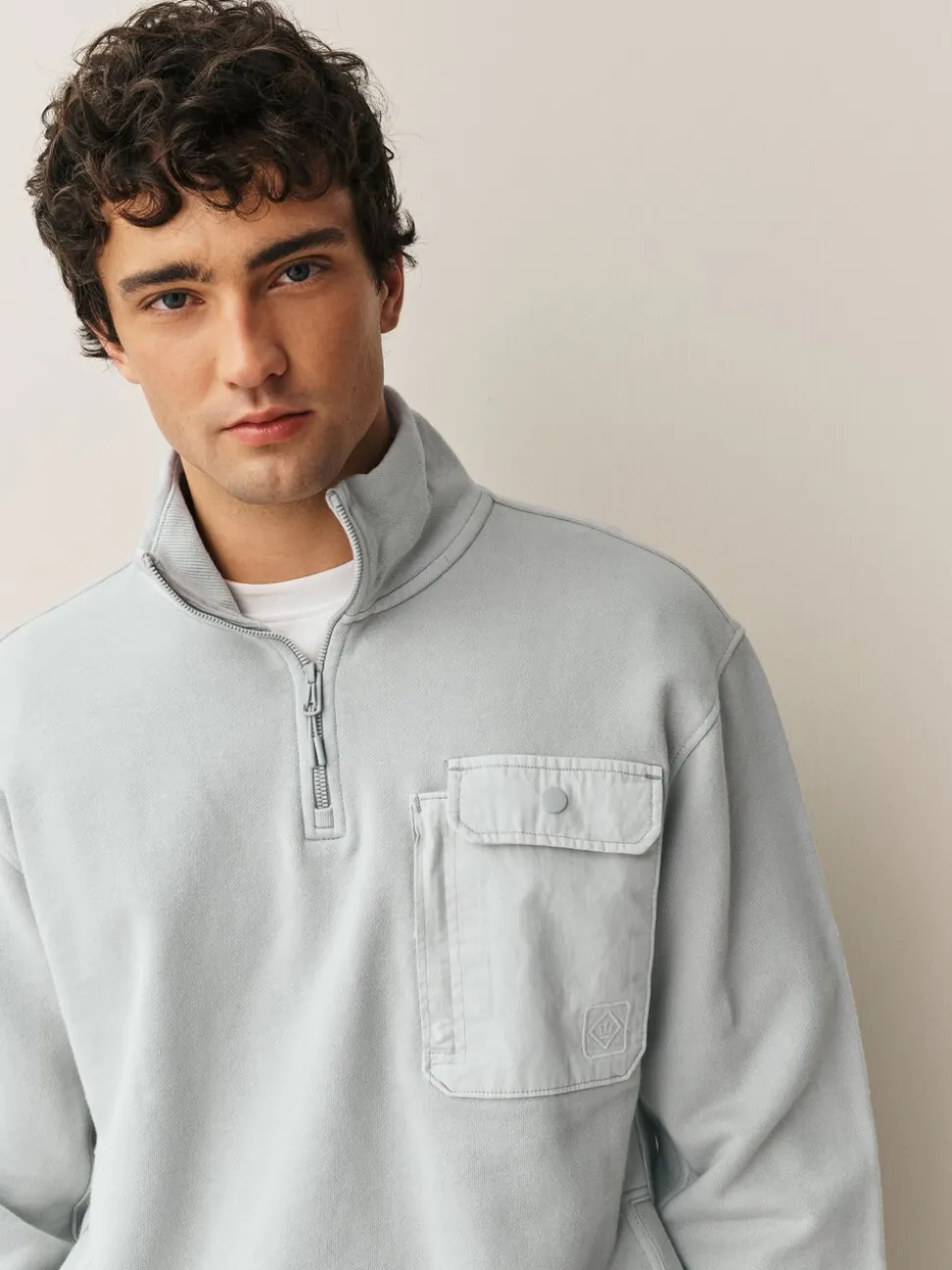 Grey Garment Washed Utility Quarter Zip Sweatshirt