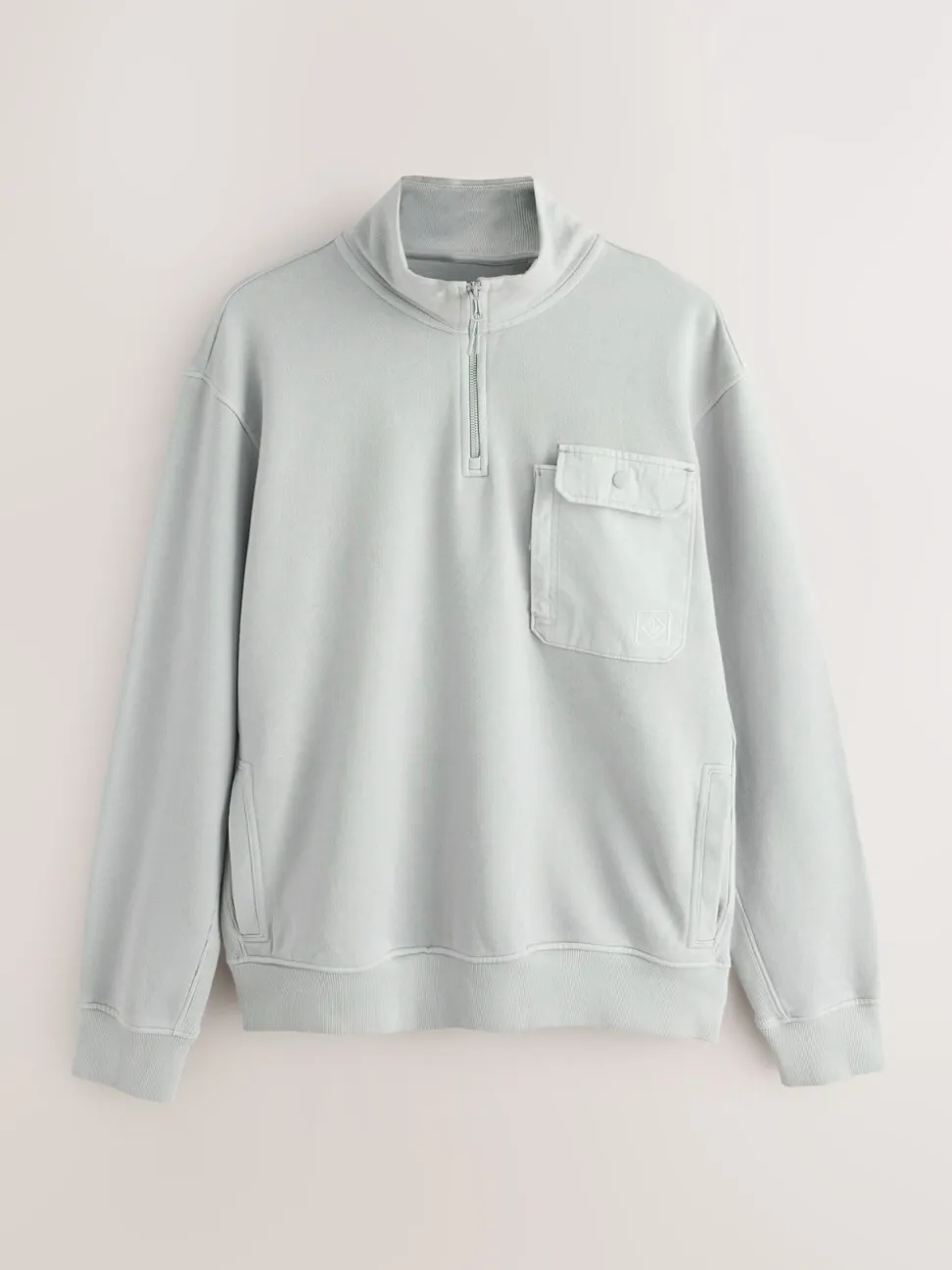 Grey Garment Washed Utility Quarter Zip Sweatshirt