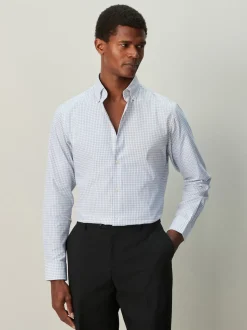 Grey Gingham Cotton Rich Long Sleeve Formal Shirt