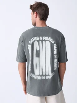 Grey Guns N' Roses Relaxed Fit Band Graphic Print T-Shirt