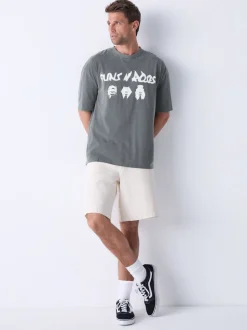 Grey Guns N' Roses Relaxed Fit Band Graphic Print T-Shirt