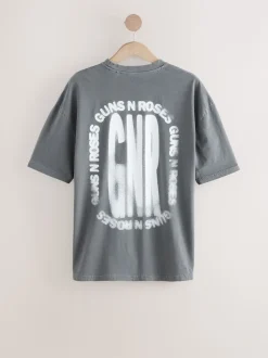 Grey Guns N' Roses Relaxed Fit Band Graphic Print T-Shirt