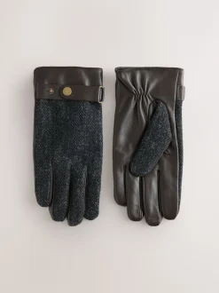 Grey Harris Tweed And Leather Gloves