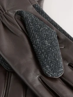 Grey Harris Tweed And Leather Gloves