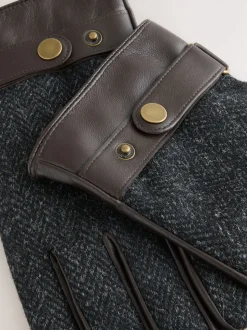 Grey Harris Tweed And Leather Gloves