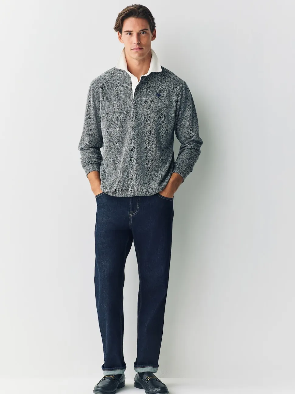 Grey Herringbone Rugby Shirt
