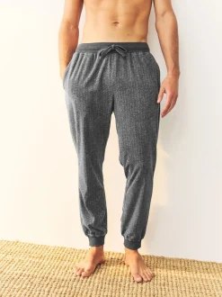 Grey Herringbone Thermal Fleece Cuffed Check Pyjama Bottoms
