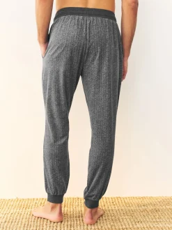 Grey Herringbone Thermal Fleece Cuffed Check Pyjama Bottoms