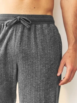 Grey Herringbone Thermal Fleece Cuffed Check Pyjama Bottoms