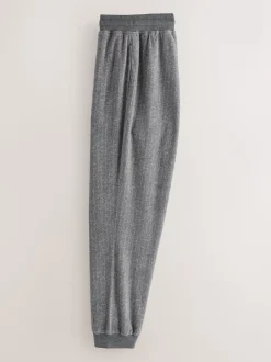 Grey Herringbone Thermal Fleece Cuffed Check Pyjama Bottoms