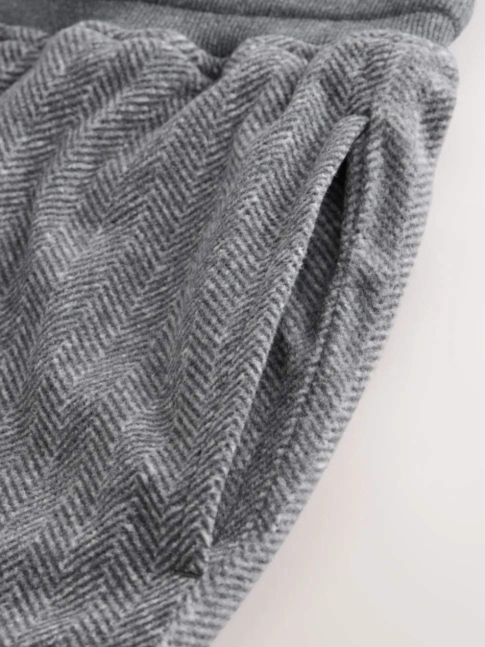 Grey Herringbone Thermal Fleece Cuffed Check Pyjama Bottoms