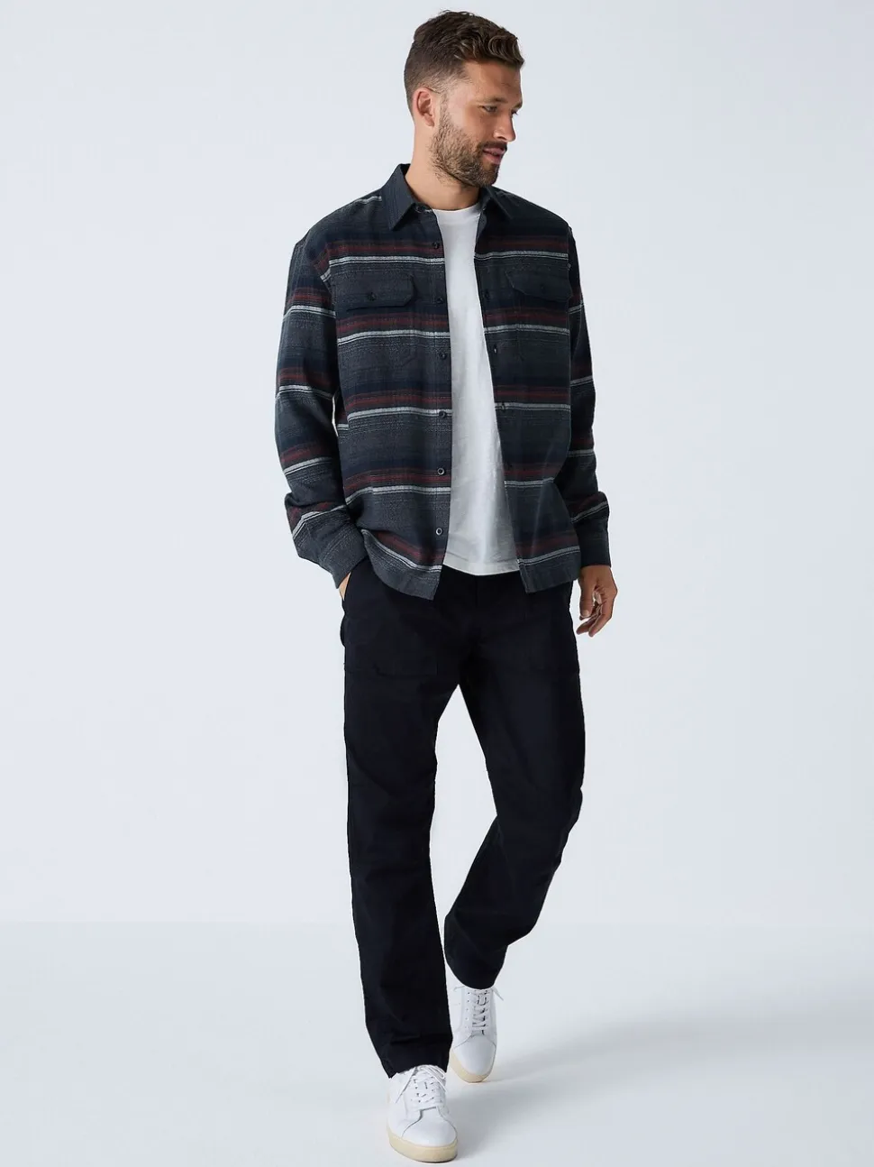 Grey Horizontal Stripe Long Sleeve Shirt