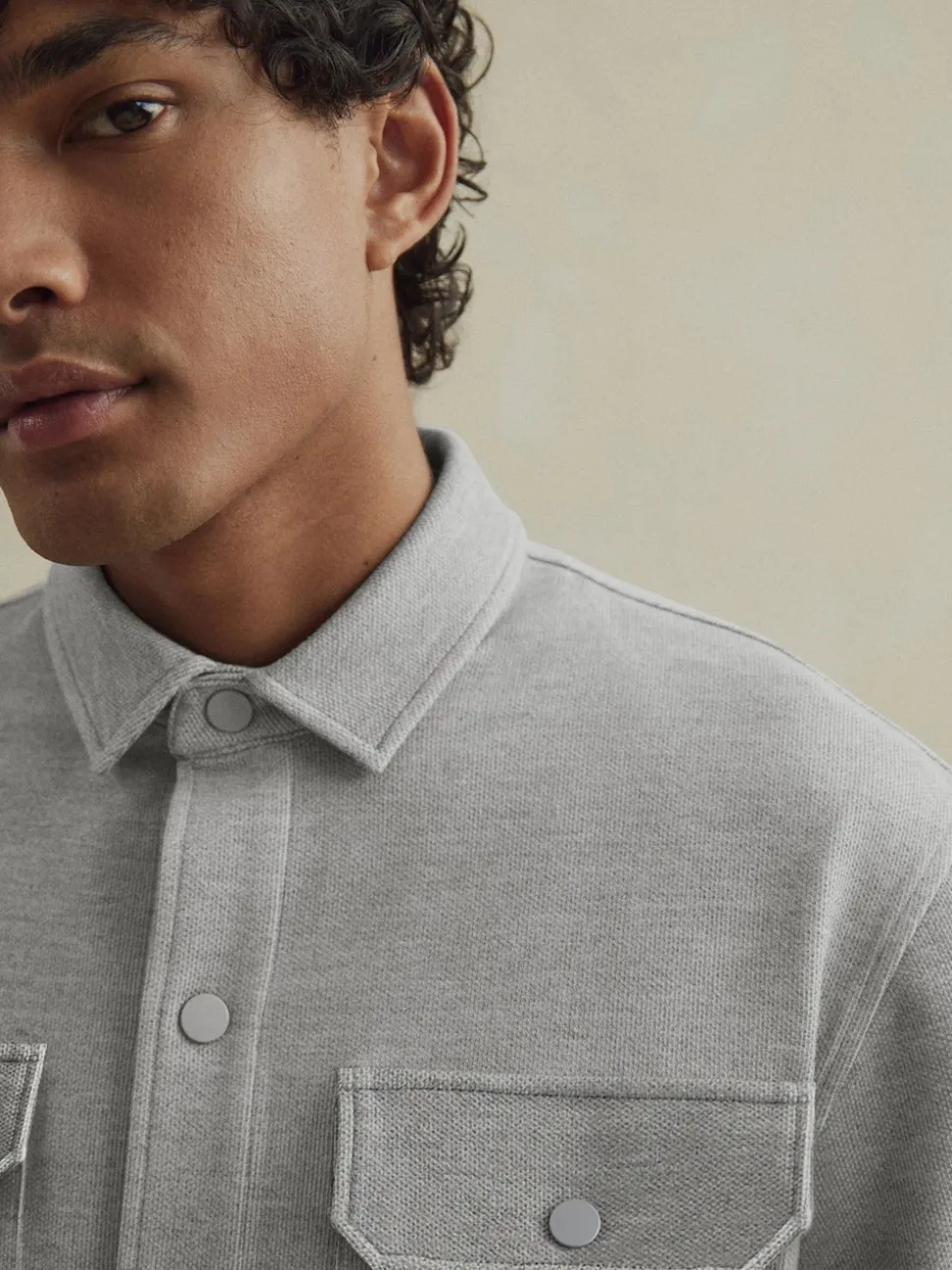 Grey Jersey Twill Popper Shacket