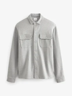 Grey Jersey Twill Popper Shacket