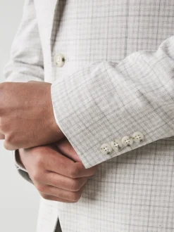 Grey Linen Blend Check Tailored Suit Jacket