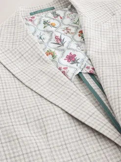 Grey Linen Blend Check Tailored Suit Jacket