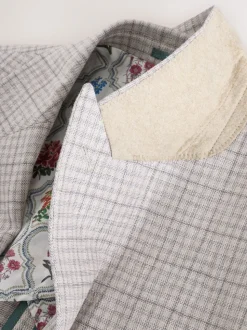 Grey Linen Blend Check Tailored Suit Jacket