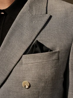 Grey Linen Blend Texture Double Breasted Suit Jacket