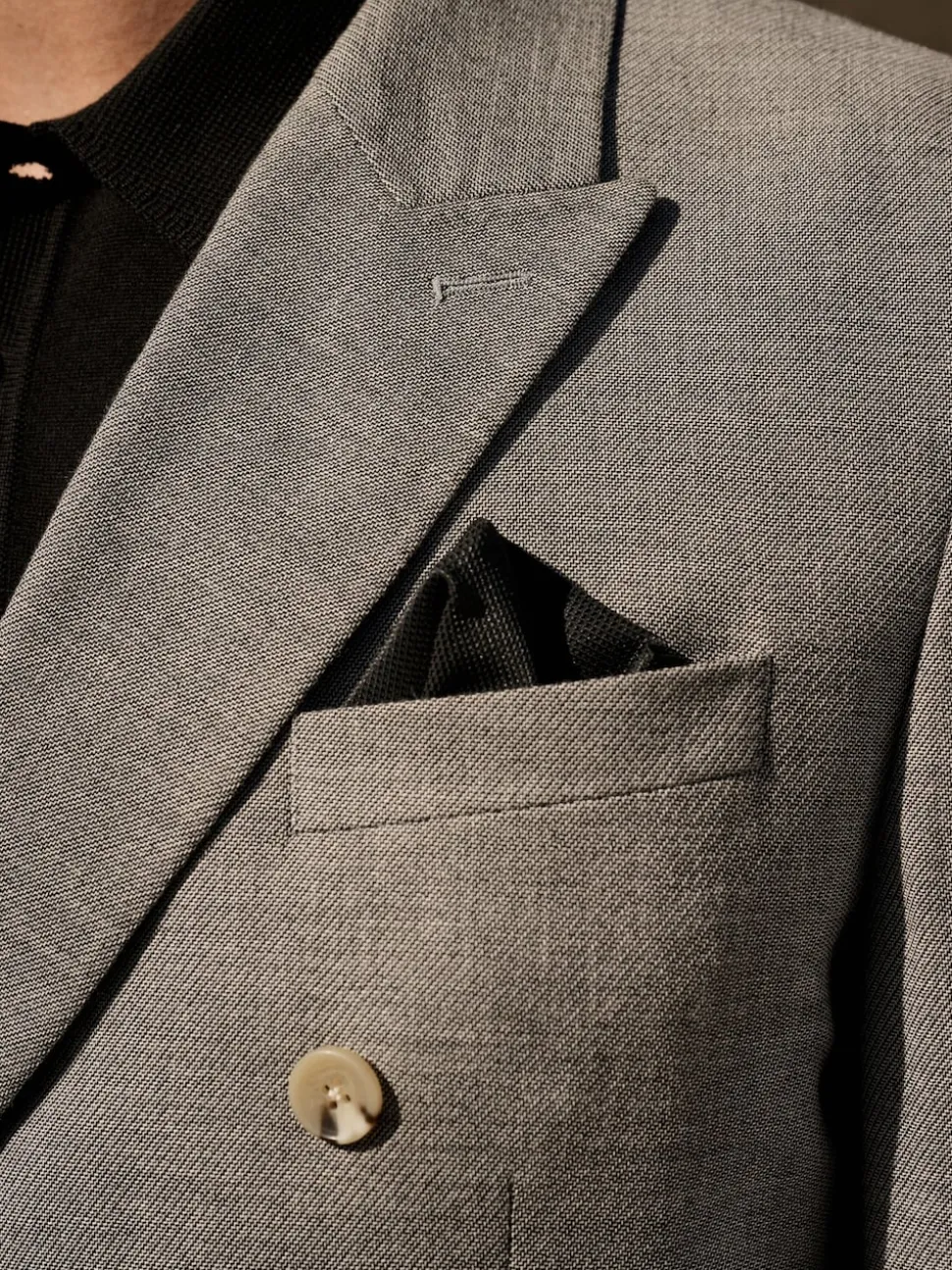 Grey Linen Blend Texture Double Breasted Suit Jacket