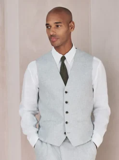 Grey Linen Blend Texture Suit Waistcoat