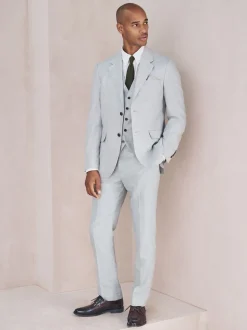 Grey Linen Blend Texture Suit Waistcoat
