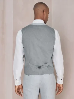 Grey Linen Blend Texture Suit Waistcoat