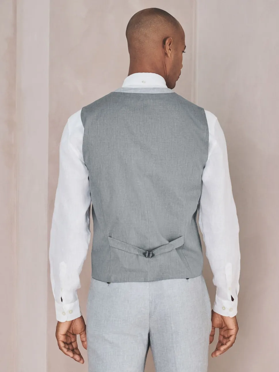 Grey Linen Blend Texture Suit Waistcoat