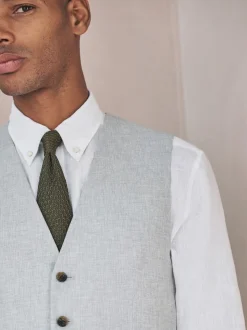 Grey Linen Blend Texture Suit Waistcoat