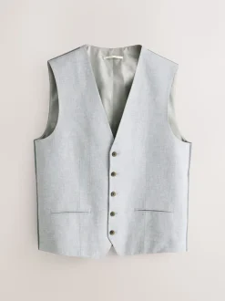 Grey Linen Blend Texture Suit Waistcoat