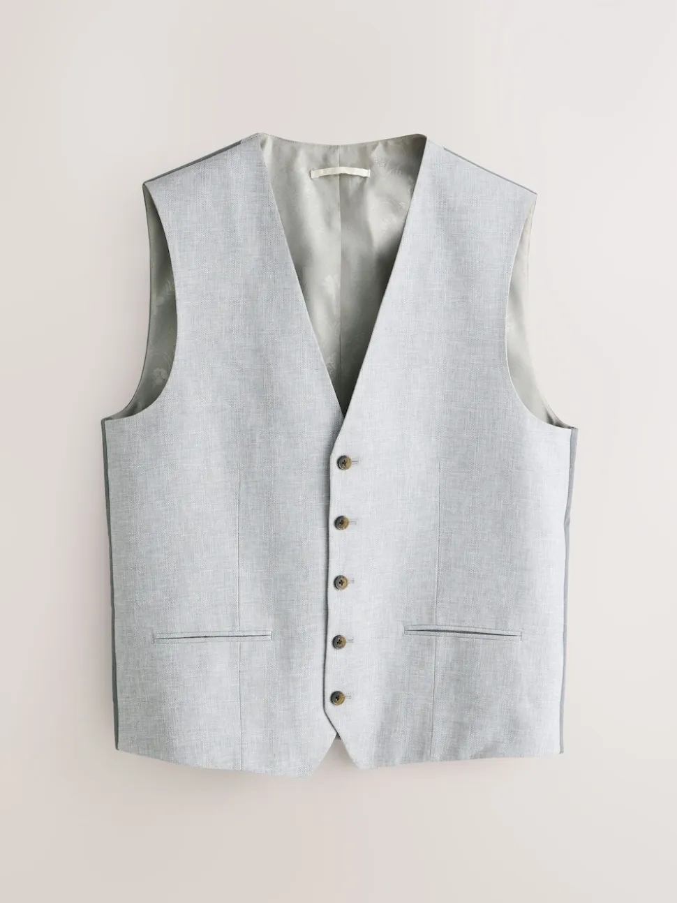 Grey Linen Blend Texture Suit Waistcoat