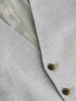 Grey Linen Blend Texture Suit Waistcoat