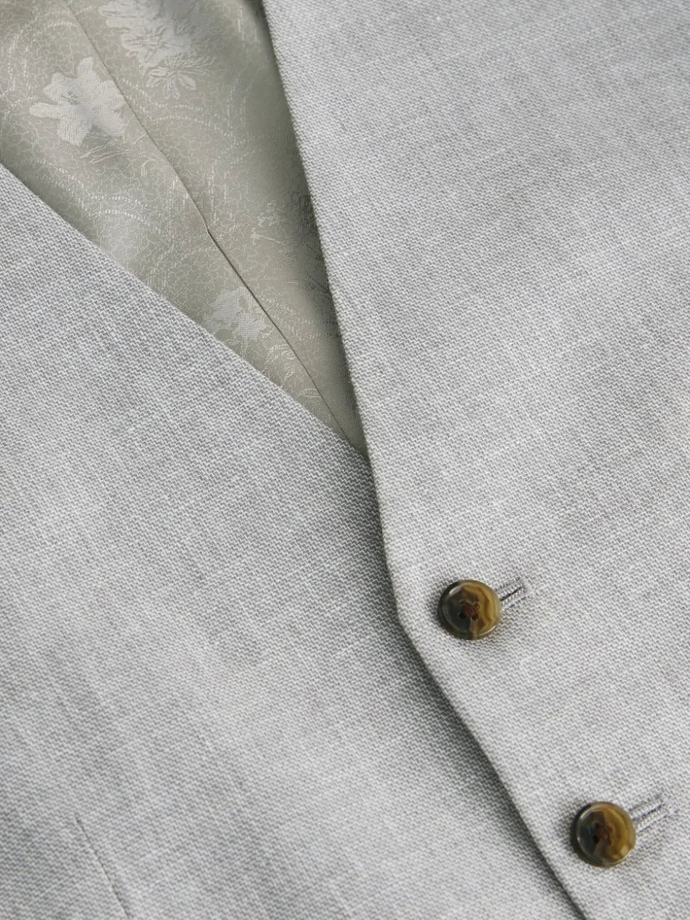 Grey Linen Blend Texture Suit Waistcoat